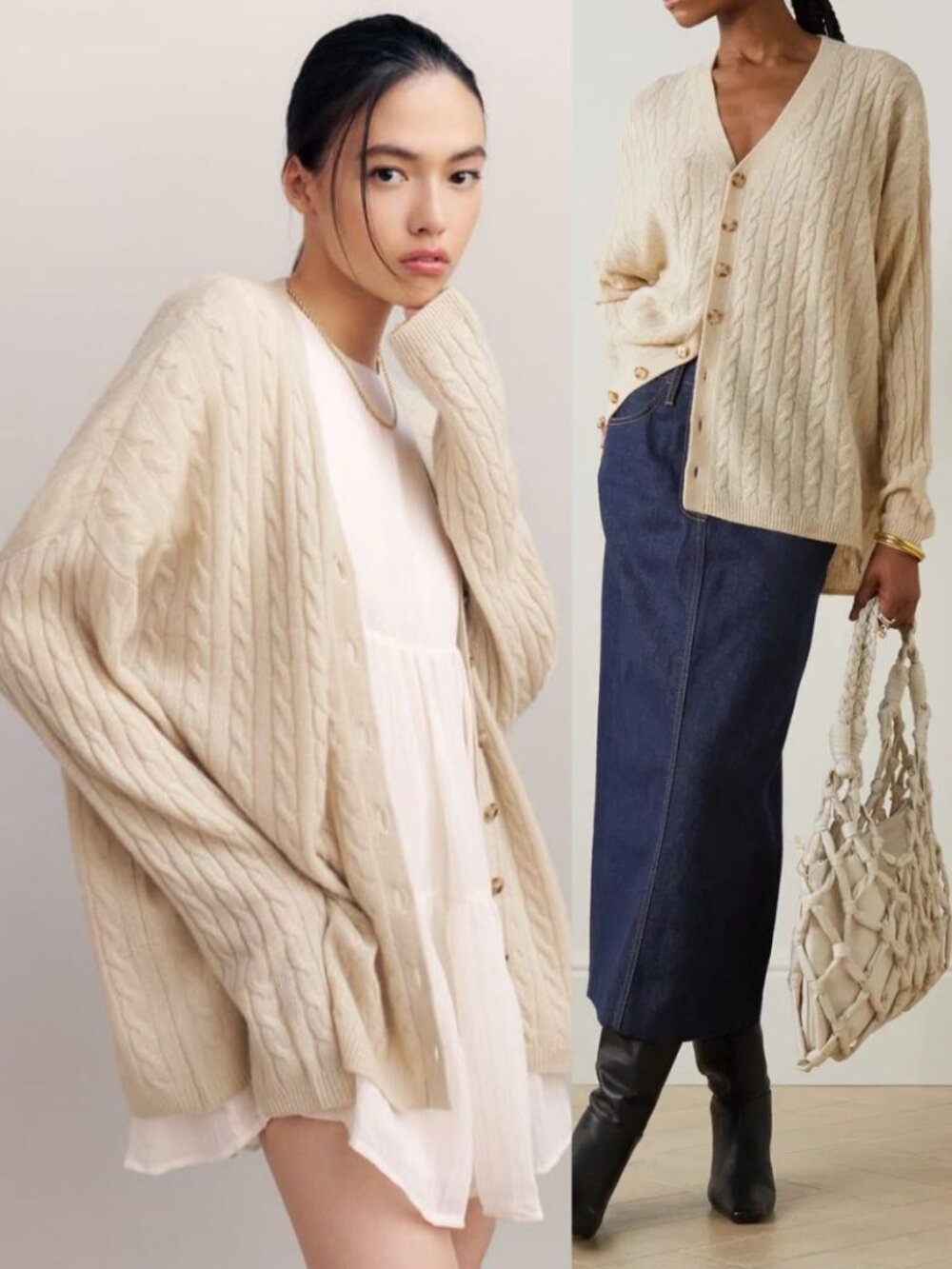 Reformation Giusta Cardigan Cashmere Eco Beige Oversized Cream Knit NWT Size XS